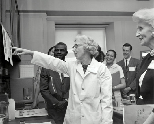 Archival 1962 photograph of Dr. Margaret Kelly, Medicine Branch, conducting laboratory research. Photo: National Cancer Institute via Unsplash.